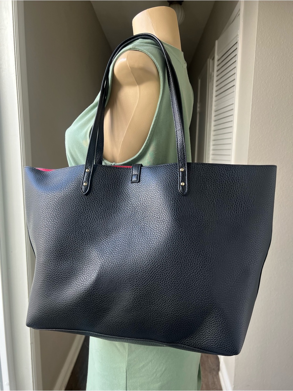 Victoria's Secret Navy Pebbled Tote with Buckle Strap - Picture 3 of 7